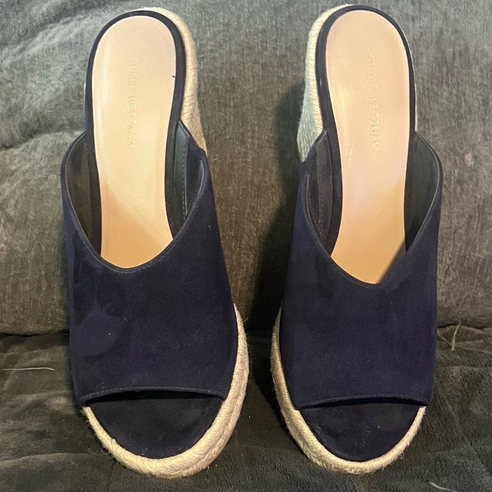 Stuart Weitzman Dark Blue Espadrille Wedges